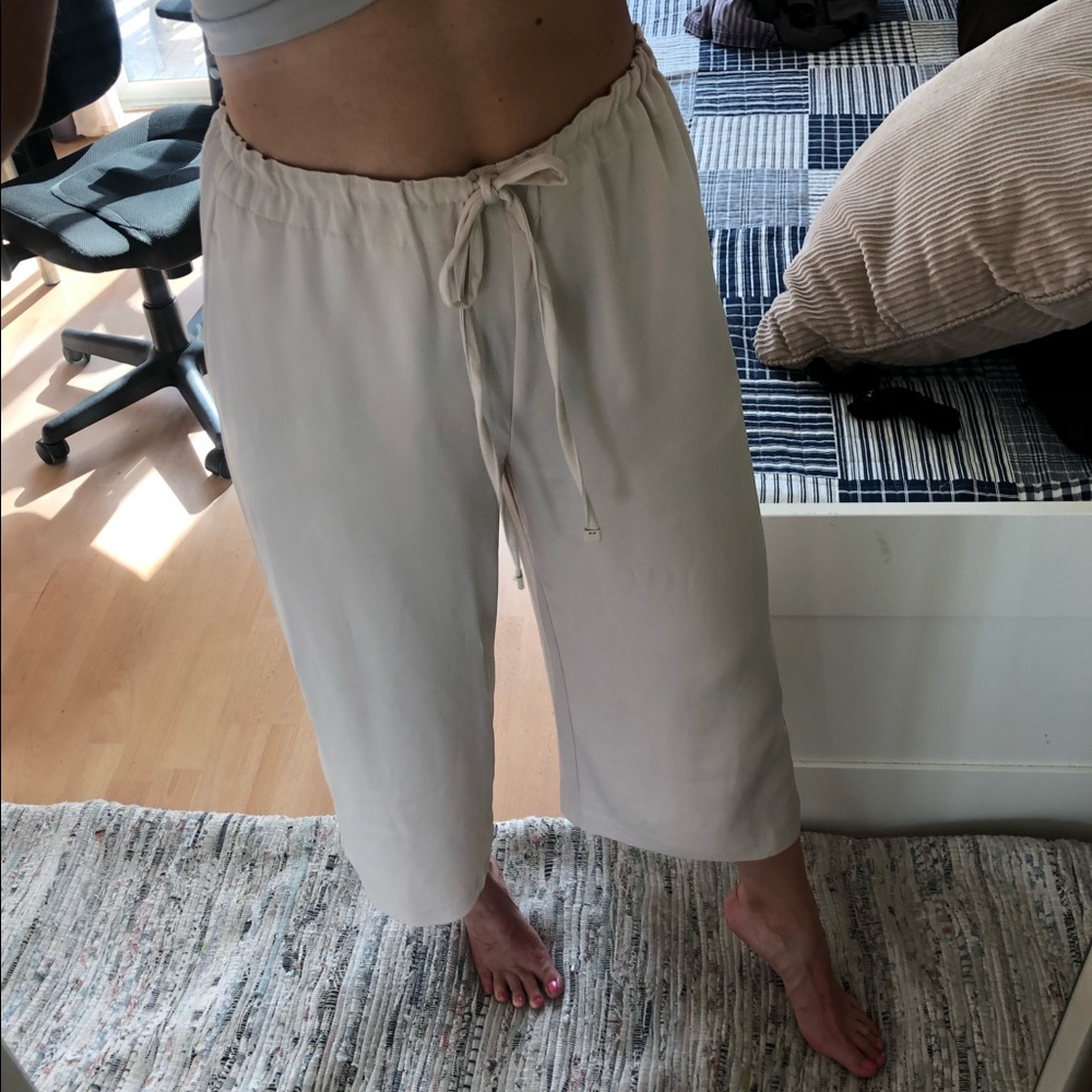 MANGO Wide Leg Draw String Cropped Pants